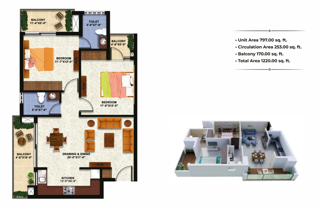 3 BHK Executive floor plan image